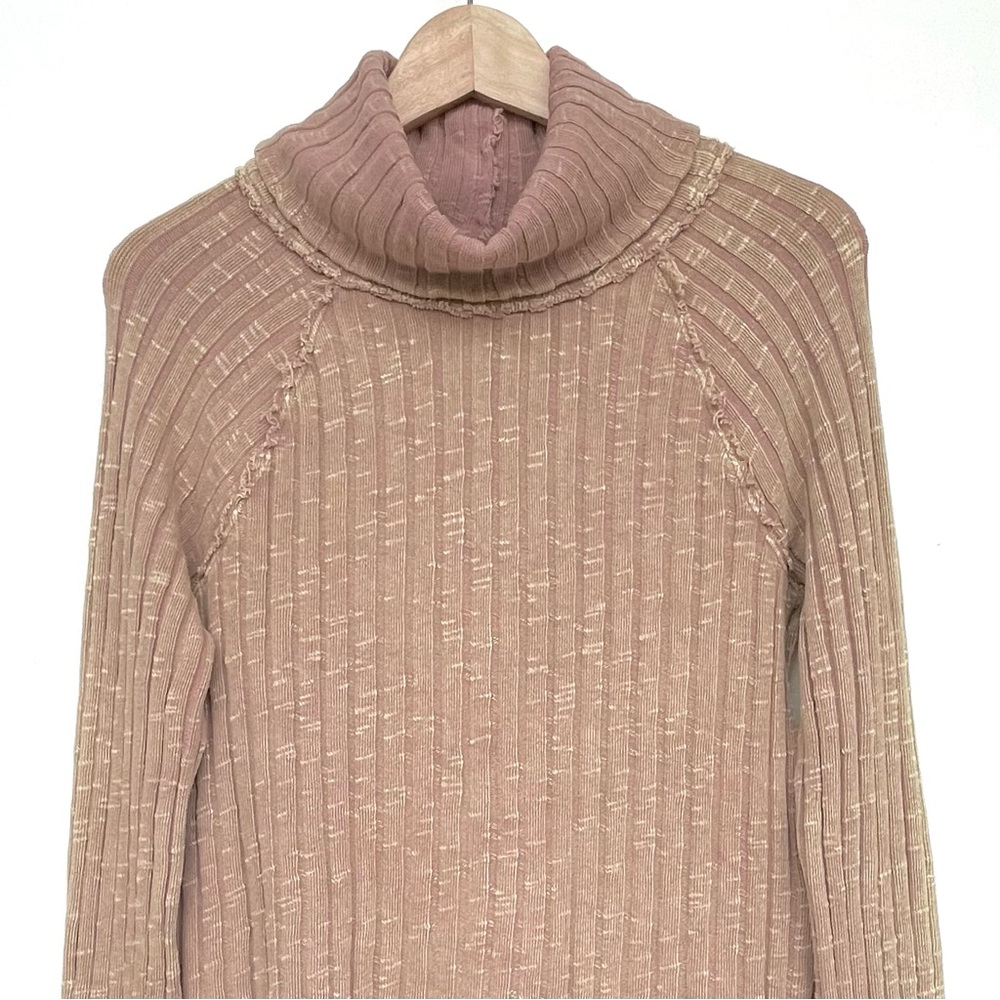Free People Turtleneck Slouchy Knit Sweater Ribbed Long Cuffed Sleeve Raw Seam - Picture 6 of 14